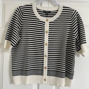 Adrianna Papell Black and White Striped Sweater